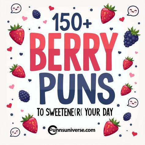 Get ready to berry yourself in laughter with 150+ berry puns that are sure to sweeten your day! From strawberry giggles to raspberry snickers, these fruity quips will leave you in stitches. Perfect for sharing with friends or adding a splash of fun to your social media posts. Let's jam out with puns! 🍓😄 #puns #punny #funny #humor #berries #wordplay #jokes Berry Puns Funny, Strawberry Sayings, Fruit Quotes Funny, Berry Quotes, Strawberry Puns, Water Puns, Berry Puns, Baking Puns, Vegetable Puns