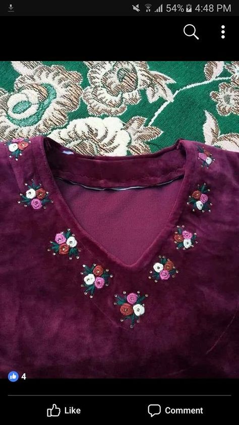 Embroidery Designs For V Neck, Simple Hand Embroidery Patterns, Birds Embroidery Designs, Hand Embroidery Dress, Simple Embroidery Designs, Diy Embroidery Designs, Kurti Embroidery Design, Elegant Blouse Designs, Hand Embroidery Kit