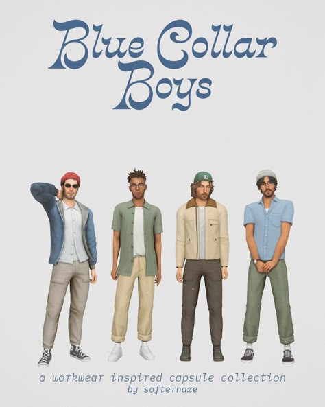 blue collar boys; you know how it goes; i bought a pair of cookman pants, decided to make a single piece of cc that looked like them, then ended up with 8 pieces....none of which are what i set out to... Softerhaze Sims 4, Ts4mm Male, Sims 4 Men Cc Clothes, Sims 4 Cc Swimwear Male, Sims 4 Maxis Match Clothes Male, Maxis Match Men, Sims 4 Male Clothes Maxis Match, Male Maxis Match Cc, Sims 4 Men Clothing