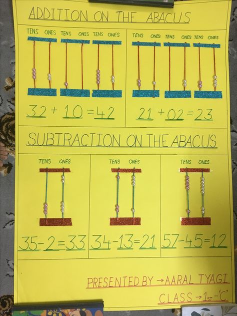 Addition and Subtraction on Abacus Abacus Math, School Board Decoration, Tens And Ones, Math Projects, Board Decoration, Numeracy, School Board, Addition And Subtraction, Color Activities