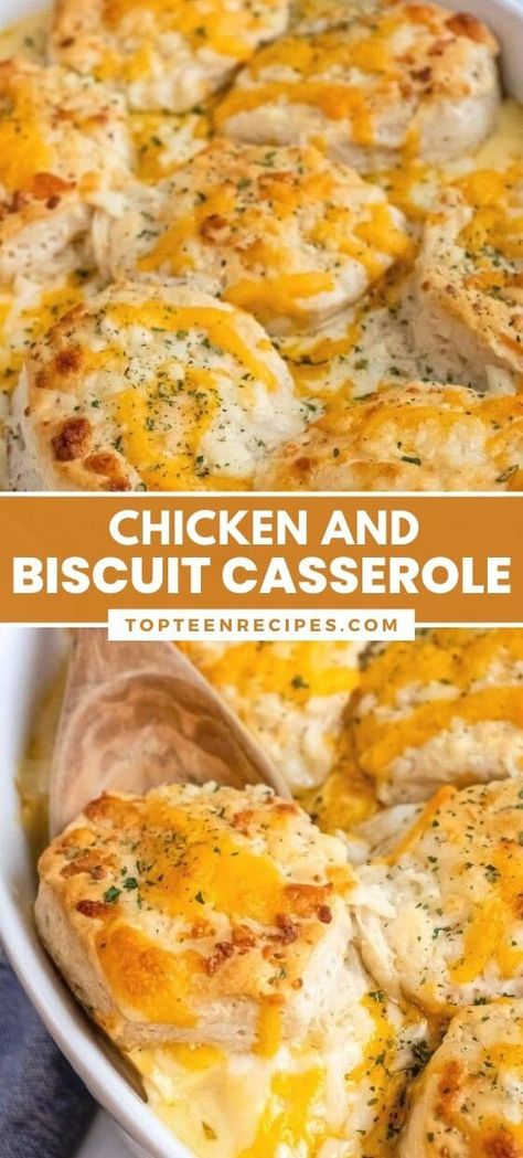 Chicken and Biscuit Casserole - Top Recipes Cheesy Chicken Biscuit Casserole, Chicken In Biscuit Recipe, Chicken And Biscuits Casserole Recipes, Chicken And Cheddar Bay Biscuits, Chicken And Biscuit Casserole Pillsbury, Supper Ideas With Biscuits, Breakfast Chicken Biscuits, Biscuit And Chicken Recipes, Easy Dinner Recipes With Biscuits