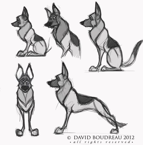 Pastor aleman David Boudreau, Dog Caricature, Sketch Style, Poses References, Dog Illustration, Animal Sketches, Norman Rockwell, Dog Drawing, Cartoon Dog