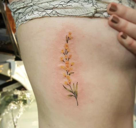 Goldenrod tattoo Kentucky flower Goldenrod Tattoo Simple, Solidago Tattoo, Prairie Flower Tattoo, Yellow Tattoos, Mustard Seed Flower Tattoo, Goldenrod Flower Tattoo, Yellow Flowers Tattoo, Golden Rod Flower Tattoo, Golden Flower Tattoo