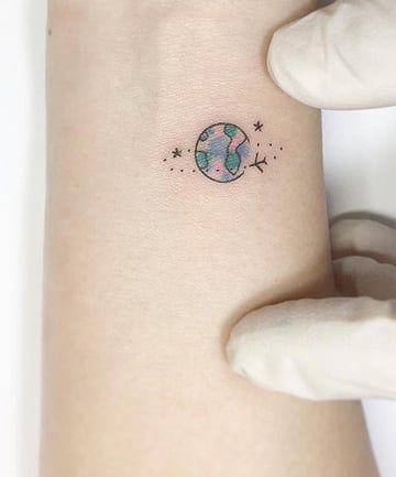 Fun Tattoo Ideas, Mother Earth Tattoo, Psychology Tattoo, Travel Tattoo Small, Father Daughter Tattoos, Fun Tattoo, Earth Tattoo, Matching Tats, 10 Tattoo