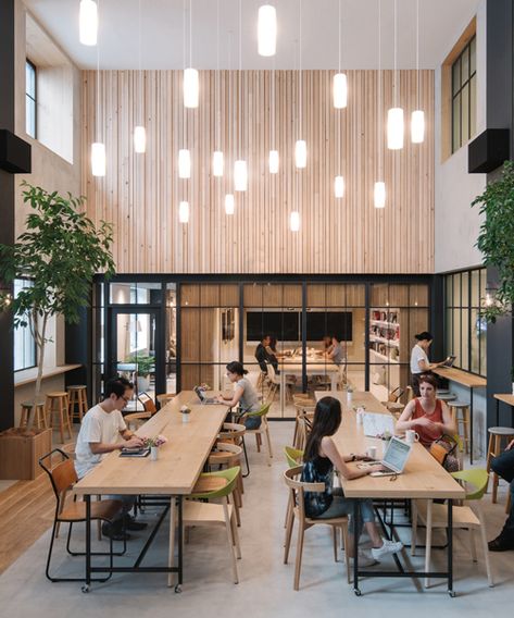 airbnb's tokyo office provides nature-themed respite from hectic city life Office Design Concepts, Cafeteria Design, Coworking Space Design, Innovative Office, Creative Office Space, Open Space Office, Cool Office Space, Coworking Office, Office Renovation