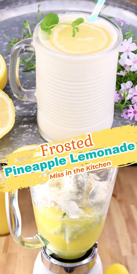 Frosted Pineapple Lemonade is a refreshing drink that is sure to please the everyone. These drinks are cool, rich and creamy with a tangy zing. Perfect for summer or for dreary days that need an extra bit of sunshine in a glass! Strawberry Pineapple Smoothie, Peanut Butter Shake, Top Dinner Recipes, Pineapple Lemonade, Ninja Blender, Drink Recipes Nonalcoholic, Pineapple Recipes, Frozen Lemonade, Refreshing Drinks Recipes