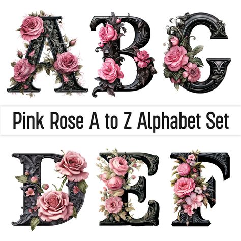 Floral Alphabet Letters Flower, Rose Letters, Roses Clipart, Rose Png, Letters Png, Rosé Png, Doodle Letters, Font Alphabet, Floral Alphabet