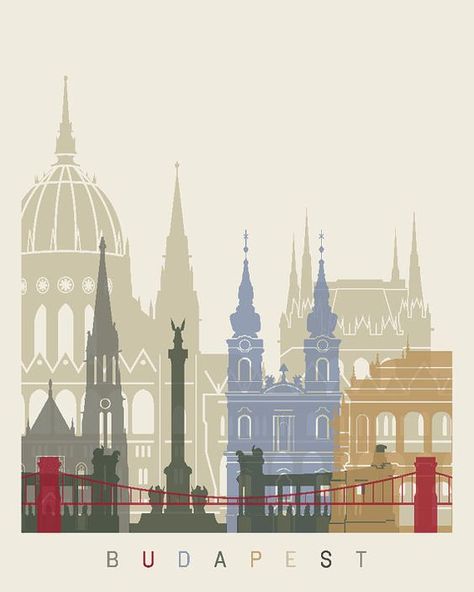 Budapest ~ Pablo Romero Budapest Skyline, Gift Illustration, Poster Decor, Retro Travel Poster, City Illustration, Voyage Europe, Illustration Wall Art, Travel Illustration, Photo Vintage