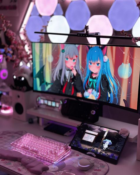 happy thursday💜✨ weekend is soon upon us, do you have any plans? i’ll be staying inside and playing some Lego Fortnite🪷 🗝️ follow me for more content on desk organizing aesthetic | gaming setup room inspo | rgb desk setup inspiration | sakura cherry blossom | cinnamoroll | minecraft | star wars ₊˚⊹♡❀˖°𐙚✿𑁍 #msi #msigaming #gamingmonitor #gaming #deskdecor #deskinspiration #kawaii #fyp #desksetup #technisport #deskessentials #deskgoals #deskgram #deskinspo #deskaesthetic #cozydecor #Gaming... Cinnamoroll Minecraft, Gaming Setup Room, Aesthetic Gaming Setup, Minecraft Star Wars, Organizing Aesthetic, Desk Organizing, Black Cherry Blossom, Lego Fortnite, Monitor Setup