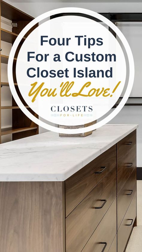 Everyone knows what an organizational wonder a kitchen island is, but did you know an island can have the same impact on your walk-in closet? Master Closet Ideas Walk In Islands, Walk-in Closet Island Ideas, Closet With Island, Dresser Island, Closet Dimensions, Closet Island, Custom Closet Design, Walk In Closet Design, Professional Tips