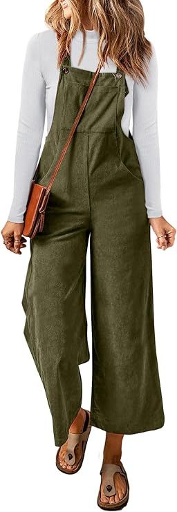 Happy Sailed Women Corduroy Overalls Casual Loose Sleeveless Adjustable Strap Wide Leg Jumpsuits with Pockets Green Corduroy Pants, Wide Leg Jumpsuits, Formal Fashion Women, Overalls Casual, Cute Overalls, Fall Attire, Corduroy Overalls, Jumpsuit Dressy, Stylish Summer Outfits