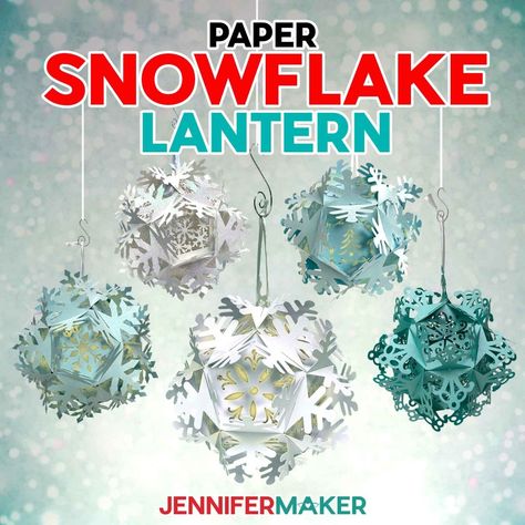 DIY Hanging Paper Snowflake Lantern for Winter - Jennifer Maker Paper Lanterns Diy Hanging, Snowflake Lantern, Snowflake Maker, Holiday Place Cards, Paper Flower Wall Art, Craft Organization Diy, Diy Sharpie Mug, Paper Lanterns Diy, Cricut Christmas Ideas