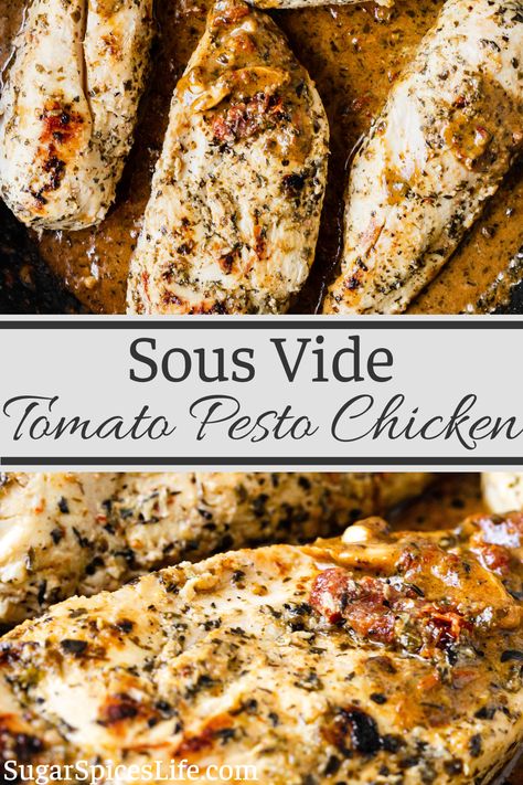 Sous Vide Pesto Chicken, Chicken Sous Vide, Tomato Pesto Chicken, Pesto Chicken Recipe, Tomato And Pesto, Sous Vide Chicken Breast, Basil Pesto Chicken, Sous Vide Chicken, Multi Cooker Recipes