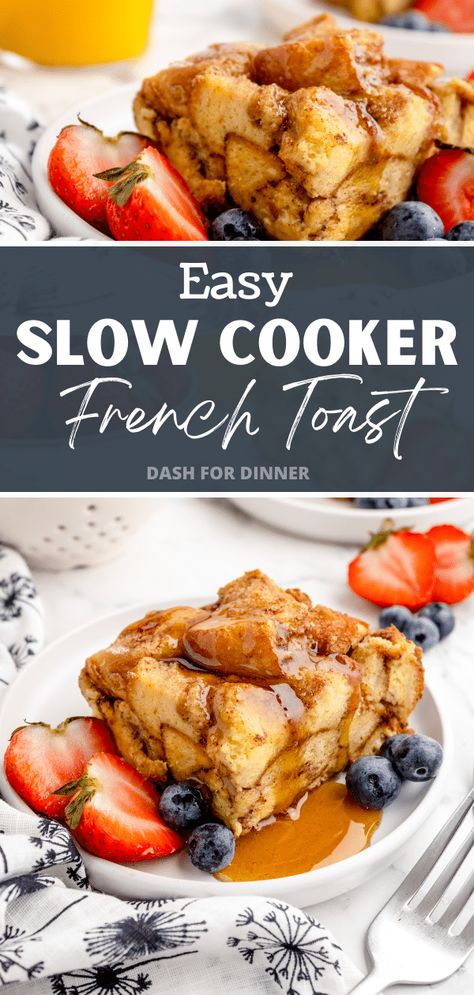 Wake up to the mouth-watering aroma of our Make-Ahead Special: Easy Crock Pot French Toast Casserole! This effortless, slow cooker breakfast recipe is the perfect solution for those busy mornings. With its rich, buttery texture and vibrant flavors, this make ahead dish promises to transform your morning routine into a delightful culinary experience. Perfect for special occasions like Thanksgiving and Christmas breakfast. Crock Pot French Toast Casserole, Crock Pot French Toast, Slow Cooker French Toast, Crockpot French Toast, Breakfast Crockpot Recipes, Slow Cooker Breakfast, Overnight French Toast, Toast Casserole, Christmas Morning Breakfast