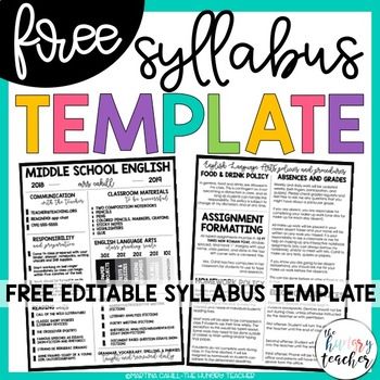 Free Editable Syllabus Template by Martina Cahill - The Hungry Teacher | Teachers Pay Teachers Classroom Syllabus, School Group Activities, Teacher Syllabus, Fcs Teacher, Avid Strategies, Teaching Literary Elements, Lesson Plan Binder, Syllabus Template, Class Syllabus