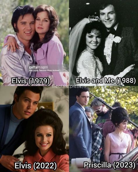 TCB⚡ on Instagram: "Who's your favourite Elvis and Priscilla? Elvis (1979) played by Kurt Russell & Season Hubley. Elvis and Me (1988) played by Dale Midkiff & Susen Walters. Elvis (2022) played by Austin Butler & Olivia De Jonge. Priscilla (2023) played by Jacob Elordi & Cailee Spaency. . . . . #elvis #elvispresley #elvisfan #elvisarmy #elvisaronpresley #elvisandpriscilla #tcb #kingofrockandroll #priscillapresley #priscillabeaulieu #presley #presleyfamily #thepresleys #iconic #vintage #60 # Percilla Presley Hair, Priscilla Elvis Movie, Elvis And Me 1988, Elvis And Me Movie, Jacob Elordi As Elvis, Priscilla 2023 Movie, Jacob Elordi 2023, Elvis And Priscilla Aesthetic, Jacob Elordi Priscilla