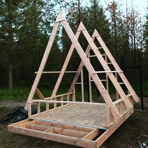 A new #aframe #playhouse for my little girl is starting to take shape. #aframecabin #tinyhouse #tinyaframe #construction #building… Aframe Cabins, Eco Pods, A Frame Cabin Plans, Modern Homesteading, Frame Cabin, Porch Colors, A Frame House Plans, Guest Cabin, Frame House