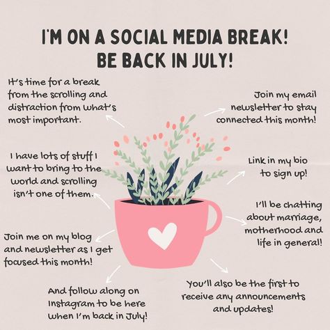 It’s time for me to take a break from social media and get forced on things I want to create and spend more time focused on my family! I’ll be back in July but if you want to keep up throughout June join me over on my email newsletter and on my blog. ❤️ Break From Social Media, Social Media Break, Things I Want, Focus On Me, Take A Break, Join Me, Keep Up, My Family, I Want