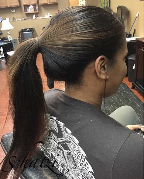 Versatile sew-in install pulled up into a ponytail. Hair Installation Styles, Versatile Sew In Weave, Sew In Ponytail, Hair Installation, Versatile Sew In, Fancy Ponytail, Summer Ponytail, Styles Ponytail, Fun Ponytails