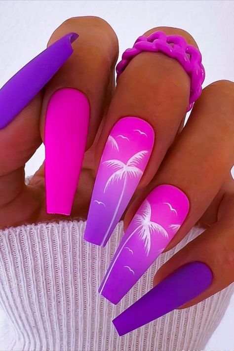 Ombre Purple Nail Designs, Nail Summer, Barbie Nails, Glittery Nails, Sassy Nails, Vibrant Nails, Glow Nails, Pink Nail, Pink Acrylic Nails