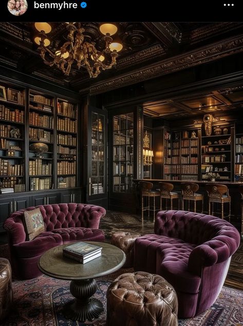 Fantasy Sitting Room, Aesthetic Libraries, Victorian Sitting Room, Texas Office, Gothic Fireplace, Dnd Room, Parlor Decor, Gothic Library, Reading Spaces