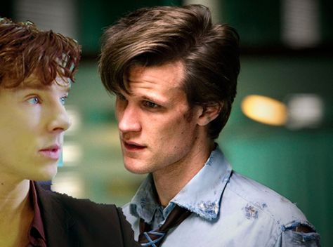 When Matt Smith and Benedict Cumberbatch shared this loving gaze. Matt Smith Doctor, Matt Smith Doctor Who, Catherine Tate, Doctor Who Tv, 11th Doctor, Eleventh Doctor, Dvd Box, Karen Gillan, Jenna Coleman