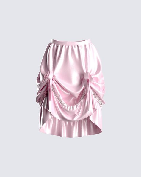 Stand out from the rest in this pink high-low skirt made from satin fabric, & adorned with a front cinched tie detail  😚 From the lunch date to dancing on a levitated surface - you’ll be serving classy, and fun  🌷 Pink Skirt And Top, Unique Skirts Design, Sew Skirt, Long Ruffle Skirt, Open Front Skirt, Fuzzy Skirt, White Corset Dress, Pink Skirts, Satin Clothes