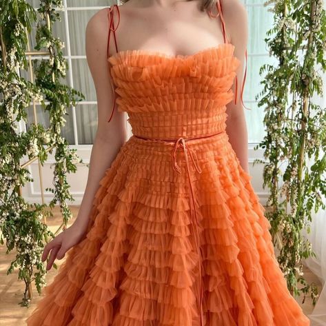 All Posts • Instagram Ruffle Texture, Statement Dresses, Sunrise Orange, Teuta Matoshi, Ruffle Gown, Bow Belt, Statement Dress, Ribbon Bow, Ribbon Bows