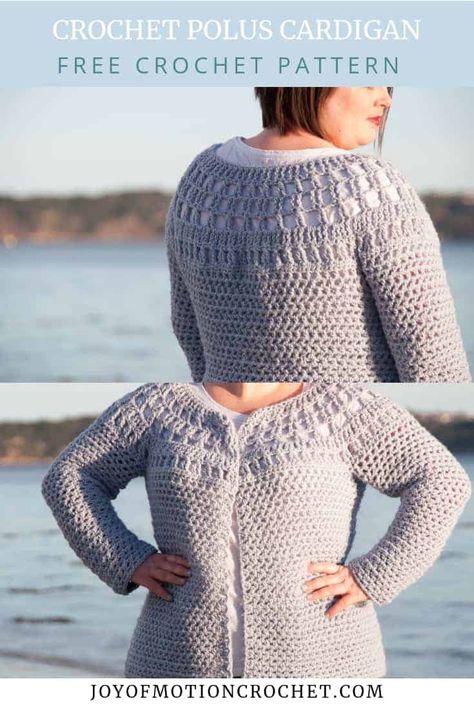 FREE Polus Cardigan Crochet Pattern. Intermediate skill level crochet pattern. Crocheted in 1 piece. Available in size XS, S, M, L, XL, 2XL, 3XL, 4XL and 5XL, which means both petite sizes & plus sizes. Free cardigan sweater crochet pattern crocheted from the top down. Free crochet garment pattern for women. . #crocheted #crochetpattern #crochetcardigan #crocheting #freecrochet Crochet Cardigan Pattern Free Women, Crocheted Clothes, Crochet Garments, Crochet Cardigan Pattern Free, Hairpin Lace, Crochet Shawl Pattern Free, Cardigan Crochet, Garment Pattern, Crochet Cardigan Pattern