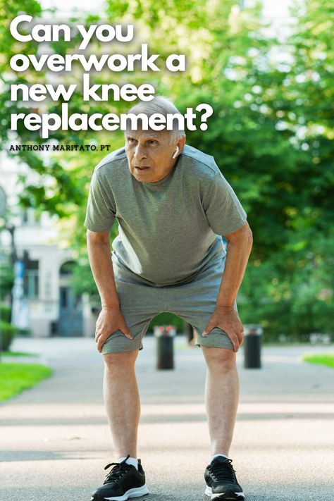 Man standing with hands on thighs breathing hard after working a knee replacement too hard. Full Knee Replacement, Knee Replacement Exercises, Knee Replacement Recovery, Knee Replacement, Healing