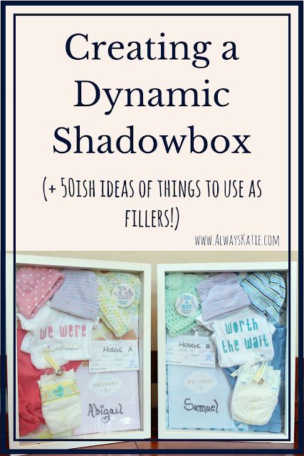 Always, Katie: Creating a Dynamic Shadow Box (+ 50ish ideas of things to use as fillers) Newborn Decoration Ideas, Baby Shadow Box Ideas, Newborn Shadow Box, Twin Baby Gear, Baby Shadow Box, Shadow Box Gifts, Diy Shadow Box, Memory Frame, Decorative Crafts