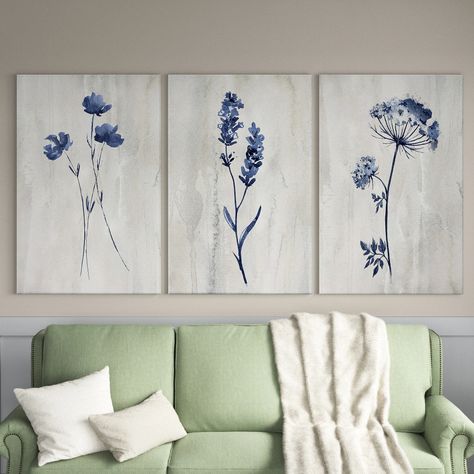 Kelly Clarkson Home Indigo Botanical I Framed On Canvas 3 Pieces Print & Reviews | Wayfair Kelly Clarkson Home, Kelly Clarkson, Abstract Nature, Paint Set, Canvas Print Wall, Art Diy, Painting Frames, Blue Gray, Graphic Art Print