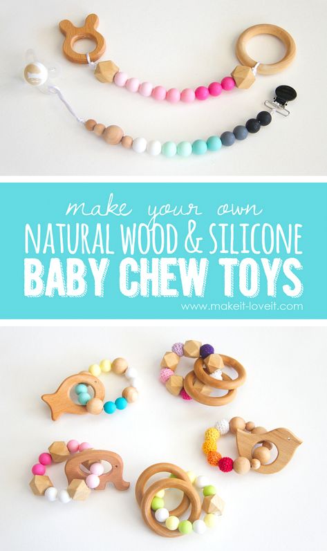 DIY clips de chupete y juguetes de dentición Diy Teething Toys, Stretchy Car Seat Cover, Wood Toys Diy, Baby Chew Toys, Wood Baby Toys, Natural Wood Toys, Diy Teething, Desain Pantry, Baby Clips