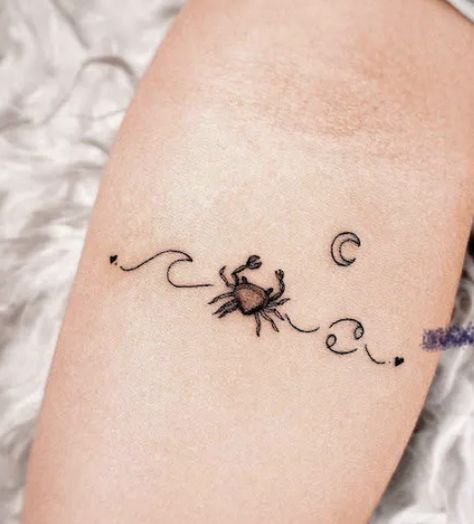 Matching Crab Tattoos, Cancerian Crab Tattoo For Women, Crab Tattoo For Women, Crab Tattoo, Couples Tattoos, Small Girly Tattoos, Horoscope Tattoos, Self Love Tattoo, Cute Little Tattoos