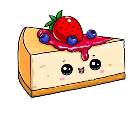 Drawing by Draw So Cute #cute #kawaii #chibi #cartoon #food #dessert #cheesecake #strawberry #blueberry #drawing #DrawSoCute Drawing Cake, Doodles Kawaii, Draw So Cute, Griffonnages Kawaii, Kawaii Girl Drawings, Doodles Bonitos, Desserts Drawing, Food Kawaii, Cake Drawing