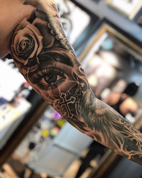 Portrait Tattoo Sleeve, Bicep Tattoos, Inside Of Arm Tattoo, Arm Tattoos For Guys Forearm, Bicep Tattoo Men, All Seeing Eye Tattoo, Half Sleeve Tattoos Forearm, Inner Arm Tattoos, Arm Sleeve Tattoos For Women