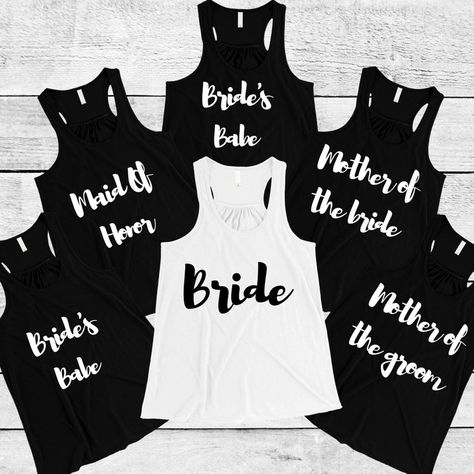 Bridal Party Tank Tops Black & White Wedding Team Bride | Etsy Team Bride Bachelorette, Bridal Party Tank Tops, Bridal Squad, Party Tank Top, Brides Babes, Bride Bachelorette, Bachelorette Party Bride, Bridal Party Shirts, Black White Wedding