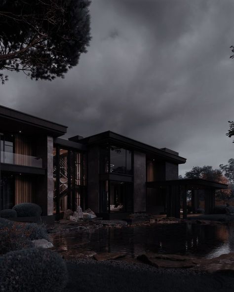 Morden Black House, Modern Royalty Aesthetic, Ritual Aesthetic, Dark Modern Home, Dark House Aesthetic, Mafia House Aesthetic, Dark Modern House, Shantel Tessier, Mansion Aesthetic