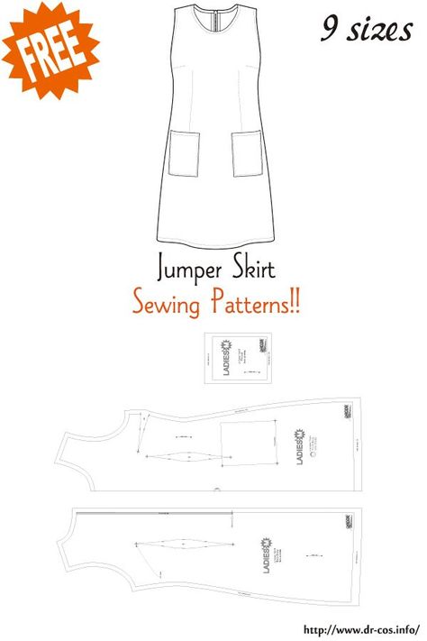 Beginner Sewing Projects Learning, Jumper Dress Pattern, Men Pants Pattern, Sewing Patterns Skirt, Sewing Patterns Free Women, Japanese Sewing Patterns, Free Pdf Sewing Patterns, Skirt Patterns, Sewing Blouses