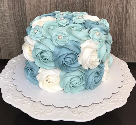 Sky Blue Cakes, Poodle Wedding, Blue Rose Cake, Twix Cake, Modern Birthday Cakes, Twin Birthday Cakes, Blue Birthday Cakes, 70th Birthday Cake, Rosette Cake