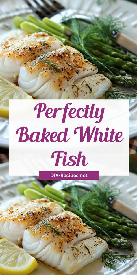 Make perfectly baked white fish with this easy recipe. Topped with garlic butter and lemon slices, it's a refreshing and flavorful dish! Bake White Fish Recipes, Baked White Fish Recipes Healthy, Quick Easy Fish Recipes, Fish Dishes Recipes Easy Dinners, Garlic Fish Recipes, Baked Whiting Fish Recipes, Baked White Fish Recipes, Baked Fish Recipes Oven, Whiting Fish Recipes