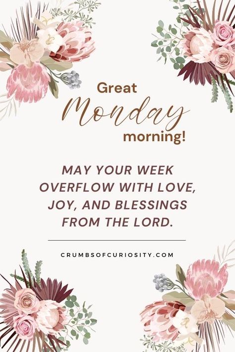 37 Uplifting Monday Blessings To Start The Week Right - Crumbs of Curiosity Blessed Week Quotes, New Week Blessings, Monday Blessings New Week, Monday Morning Prayer, Have A Blessed Monday, Blessed Monday, Monday Morning Blessing, Lifting Quotes, Monday Greetings