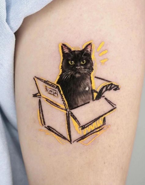 Tattoo Cat Tatoos, Tattoo Gato, Rip Tattoos For Mom, Box Tattoo, Cat Portrait Tattoos, Black Cat Tattoos, Kawaii Tattoo, Cat Tattoo Designs, Hand Tattoos For Women