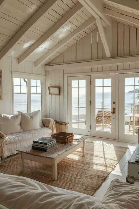 Beach Bungalows Interior, Dream Cottage Interior, Beach Cottage Ideas, Nantucket Style Homes, Hamptons Beach House, Cottage Interior Design, House Ceiling, Diy Beach, Dream Beach Houses