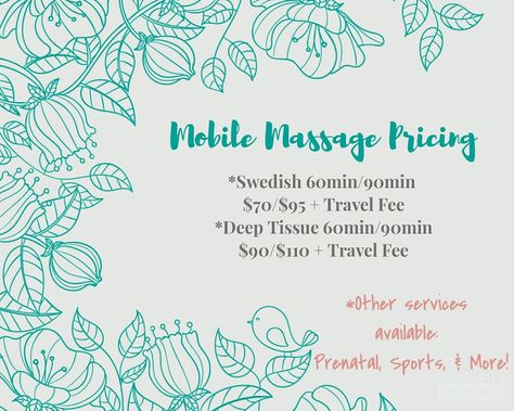 Mobile Massage Prices!!! :) Mobile Massage Therapist, Massage Prices, Mobile Spa, Massage Therapy Business, Mobile Massage, Photo Collages, Massage Benefits, Shop With Me, Spa Massage