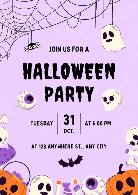 Download this premium Canva template of Halloween Party Invitation right now. Easily and quickly edit this template to suit your needs and start inviting guests to your party now. 
Looking for the perfect Halloween party invitation? Customize this premium template in Canva Pro! Easily edit text, colors, and images to create unique and spooky invitations. Download and start designing exclusive Halloween invites today with Canva Pro! Perfect Halloween Party, Halloween Party Invitations, Halloween Invitations, Poster Template, Cute Halloween, Halloween Party, Party Invitations, Halloween, Purple