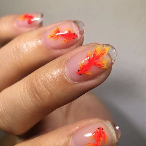 Fish Nail Art, Fish Nails, Hang Nguyen, Nails Done, Gold Fish, The Gold, Goldfish, How To Do Nails, Nail Inspo