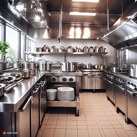 Photo stainless steel restaurant kitchen | Premium Photo #Freepik #photo Small Restaurant Kitchen Design Ideas, Commercial Kitchen Aesthetic, Luxury Commercial Kitchen, French Restaurant Kitchen, Restaurant Kitchen Dimension, Restaurant Kitchen Aesthetic, Commercial Kitchen Design Restaurants, Industrial Kitchen Design Restaurant, Industrial Kitchen Design Stainless Steel