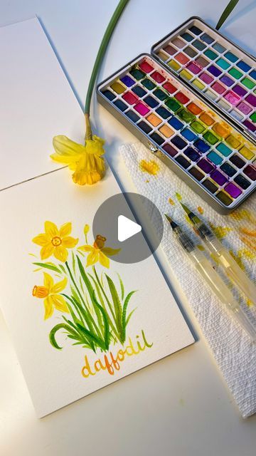 Michelle Beaudrot | Fine Artist | Watercolor Tutorials on Instagram: "I finally painted some daffodils! I think this is the easiest way to do them (that I’ve come up with) Which spring flowers are next?! *Longer version being edited for yt! *

🎨 supplies and watercolor kit are 🔗 in my bio! 

#watercolorpainting #watercolortutorial #watercolorflowers #daffodils #arttherapy" Daffodil Watercolor, Watercolor Daffodils, Watercolour Daffodils, Watercolor Daffodils Tutorial, Painted Daffodils, Painted Daffodils Acrylic, Learn Watercolor Painting, Watercolor Kit, Learn Watercolor