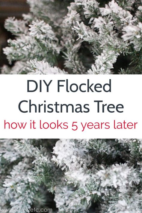 My DIY flocked Christmas tree looked beautiful when it was finished but I wasn't exactly sure how it would hold up over time. Now it's five years later and I'm sharing how the flocking powder has lasted, how messy it really is, and all of my tips if you are flocking your own Christmas tree. Diy Flocked Christmas Tree, Christmas Tree Flocked, Buffalo Plaid Christmas Decor, Flocked Christmas Tree, Fake Christmas Trees, Faux Christmas Trees, Frosted Christmas Tree, Flocked Trees, Plaid Christmas Decor